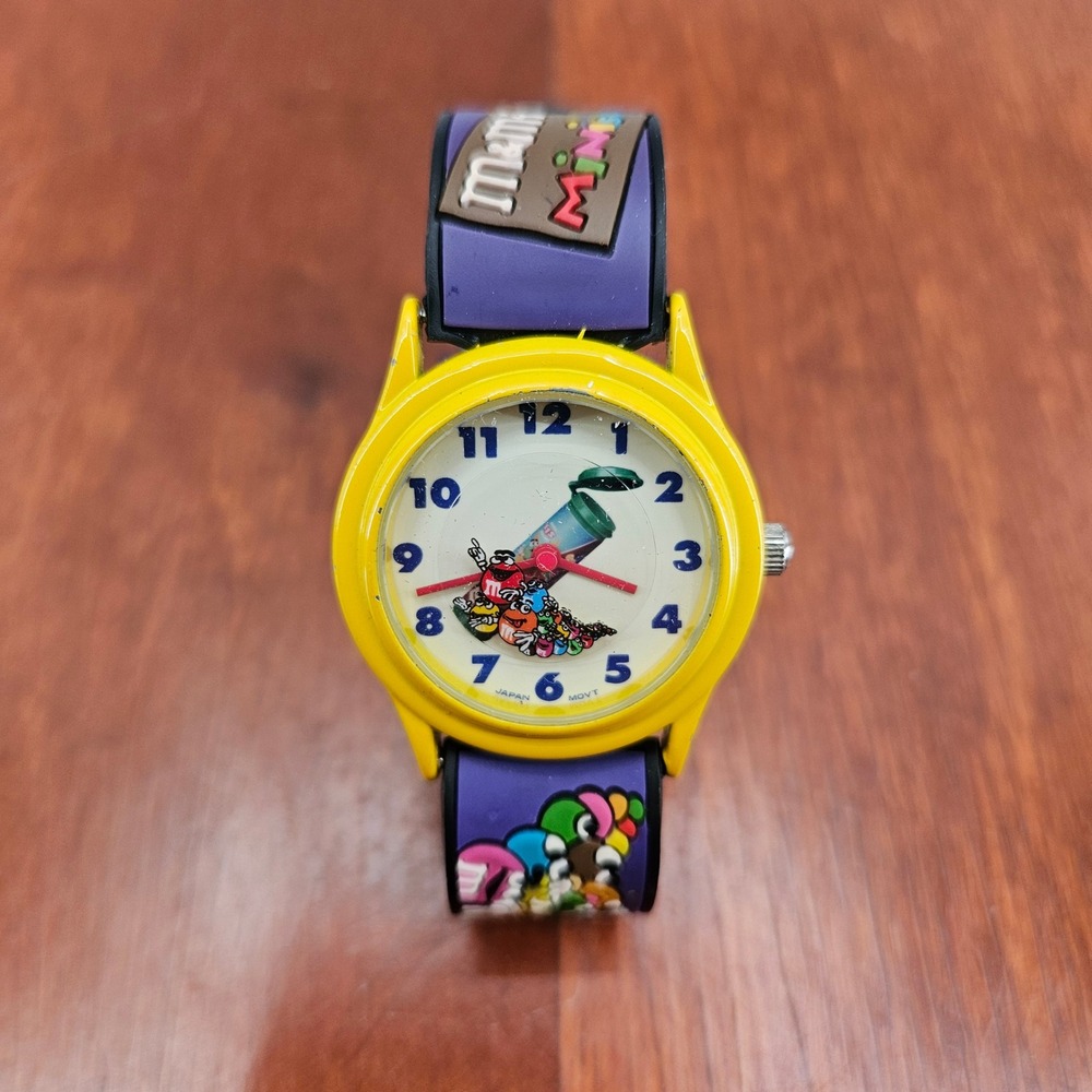 Vintage M&Ms Minis Candy Watch Yellow Purple Novelty Cartoon Character Purple